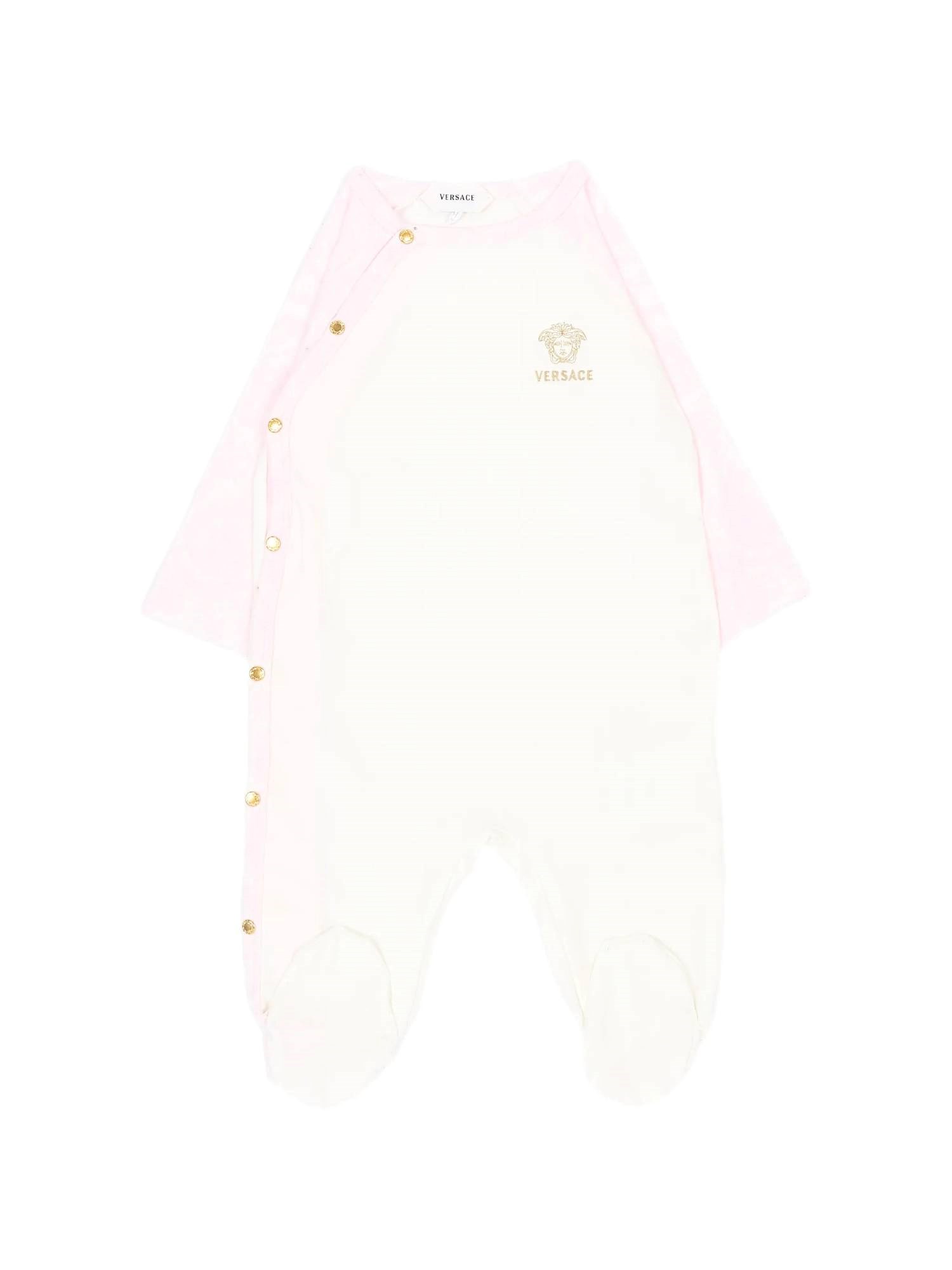 Versace Bodysuit With Feet Jersey Str. + Jersey Str. Barocco Kids + Ri In White