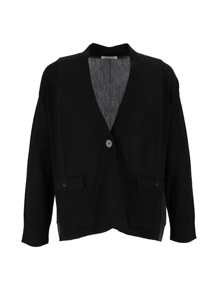 KANGRA CASHMERE ROUNDED COLOUR BLOCK  JACKET W/POCKETS