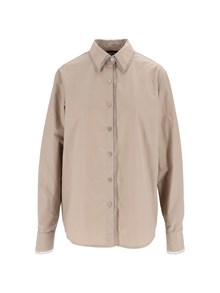 FABIANA FILIPPI POPLIN BASIC SHIRT WITH FILO DIAMANTE AND TULLE TRIM