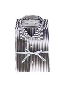MAZZARELLI CAMICIA IN COTONE A RIGHE BLU, BIANCO E MARRONE  SLIM FIT