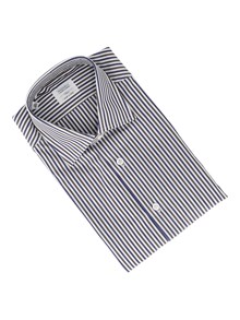 MAZZARELLI CAMICIA IN COTONE A RIGHE BLU, BIANCO E MARRONE  SLIM FIT