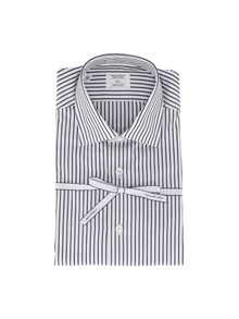 MAZZARELLI CAMICIA IN COTONE A RIGHE BLU E BIANCO SLIM FIT