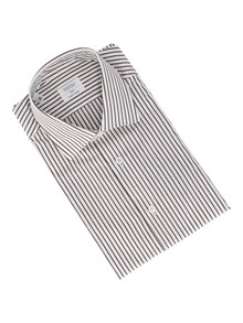 MAZZARELLI CAMICIA IN COTONE A RIGHE MARRONE E BIANCA SLIM FIT