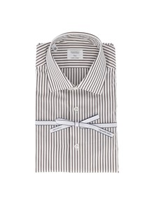 MAZZARELLI CAMICIA IN COTONE A RIGHE MARRONE E BIANCA SLIM FIT