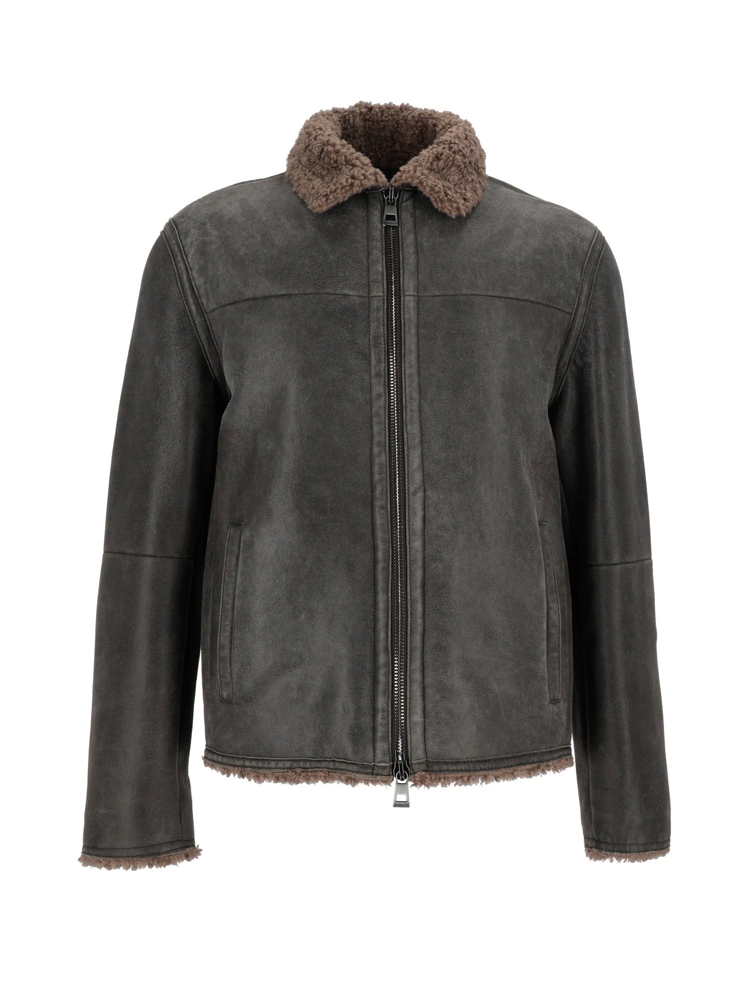 Gms-75 Leather Padded Jacket In Brown