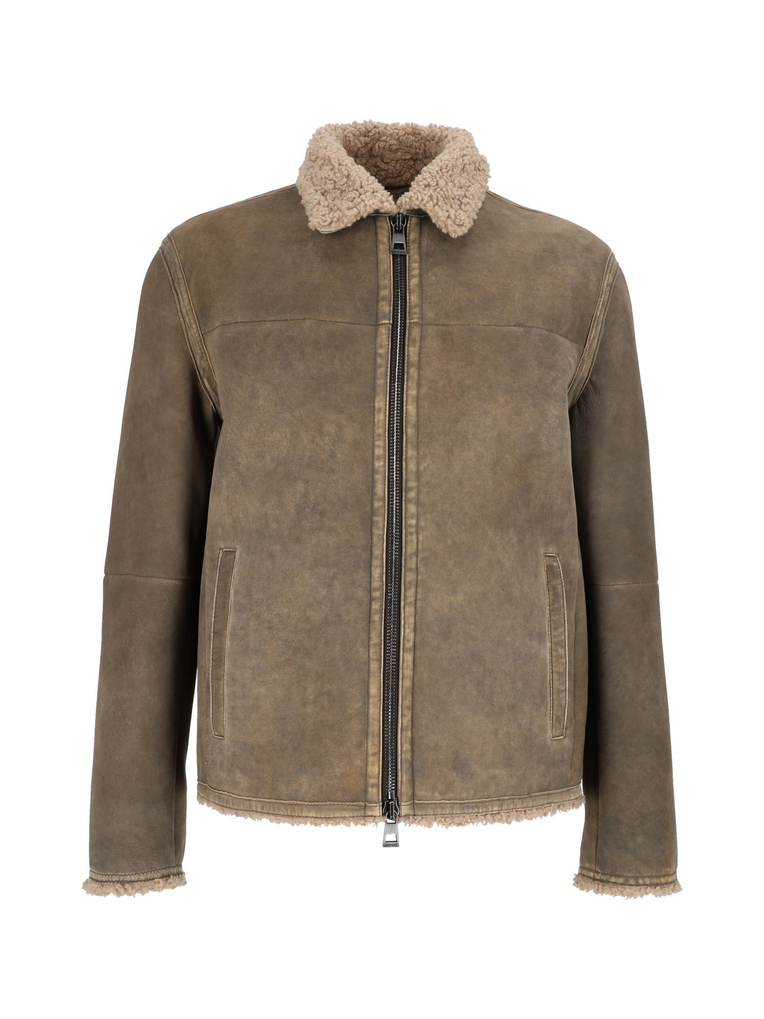 Gms-75 Leather Padded Jacket In Brown