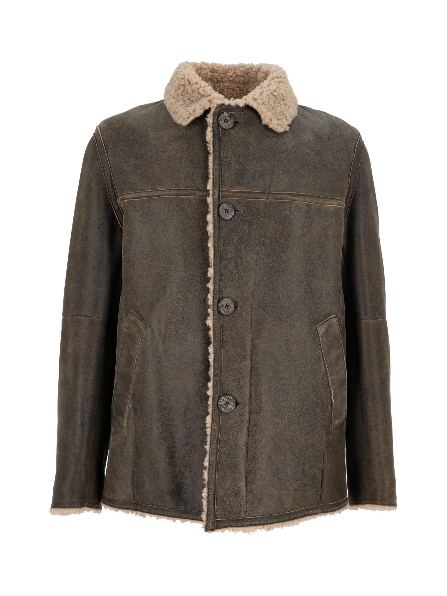 Gms-75 Leather Padded Jacket In Brown