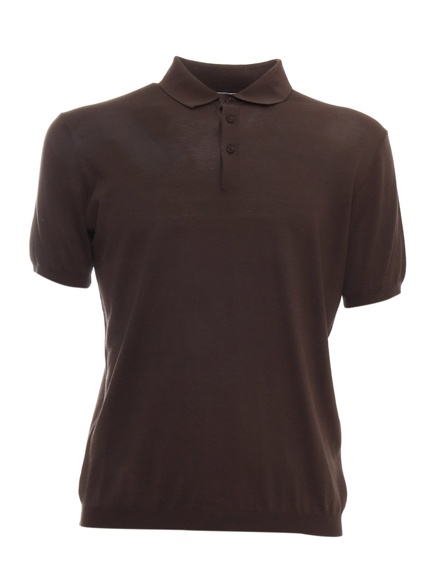 Kangra Cashmere Coffee Cotton Silk Polo Shirt. In Marrone
